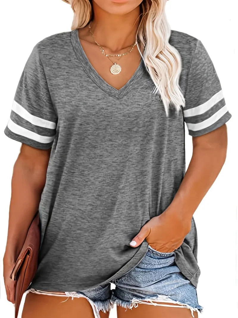 Plus Size Casual V-Neck Short Sleeve Sports T-Shirt