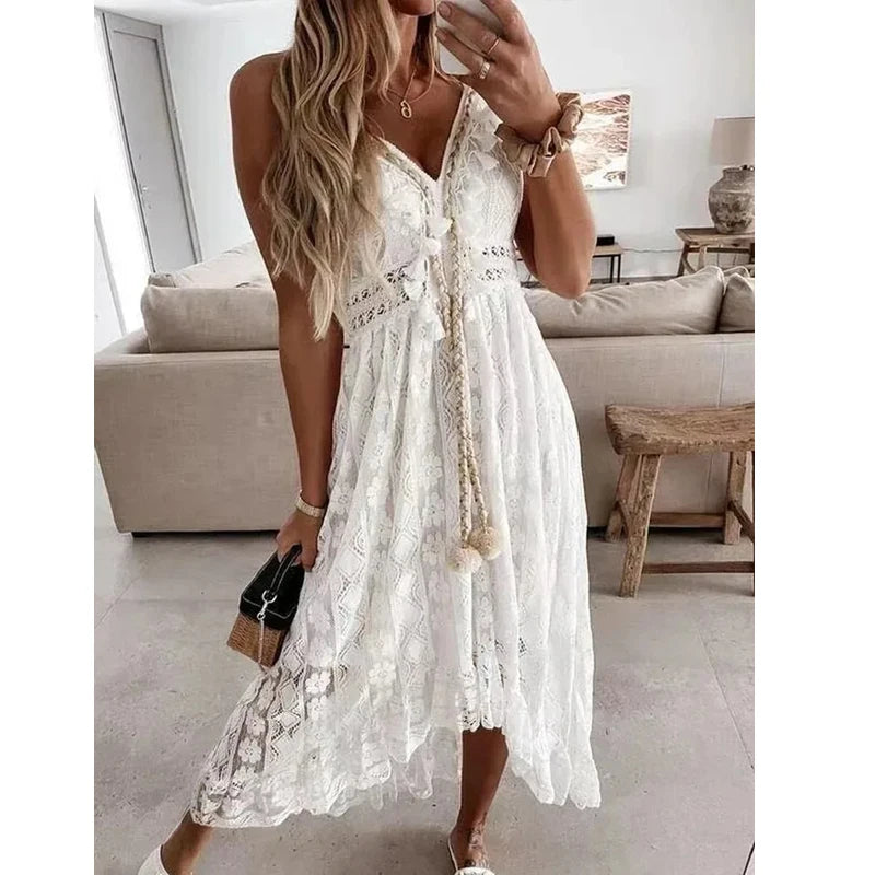 Summer Lace Sling Maxi Dress