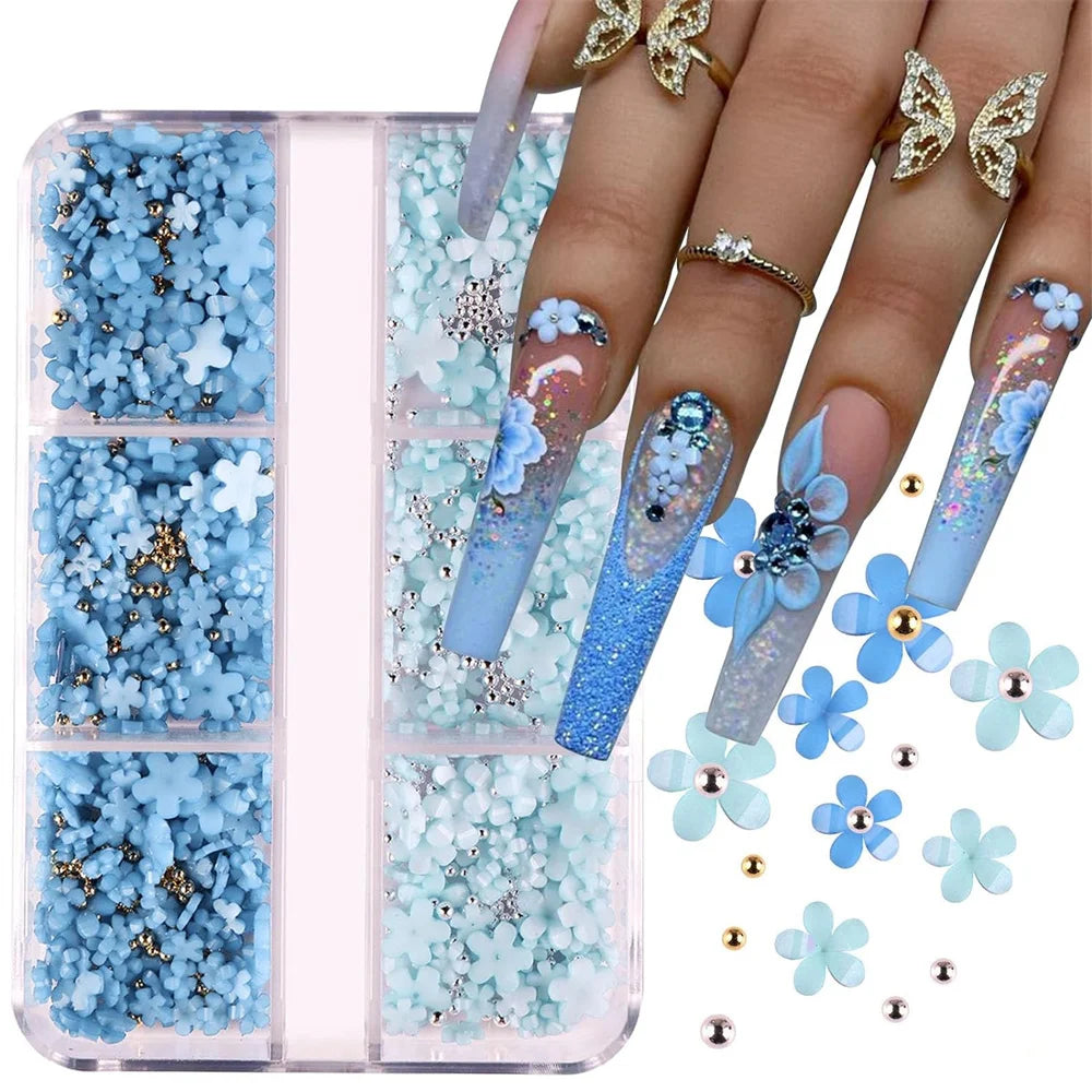 3D Pink and White Flower Nail Art Charms