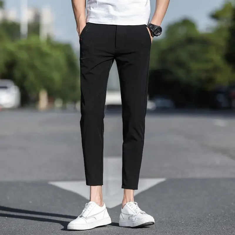 Summer Casual Ice Silk  Stretch Suit Pants