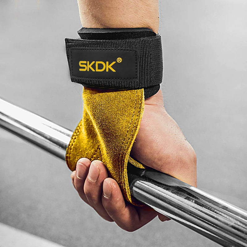 Cowhide Gym Grips with Wrist Wraps