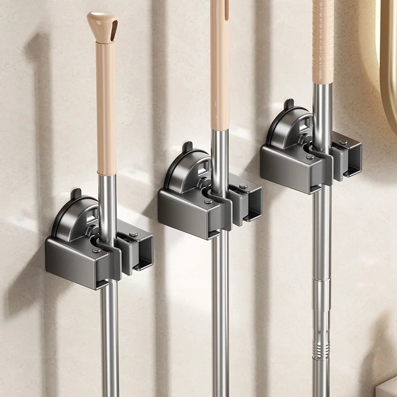 No-Drill Suction Mop Rack