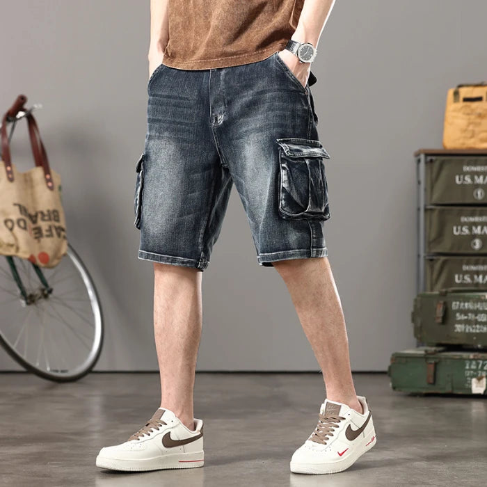 Retro Multi-Pocket Denim Shorts