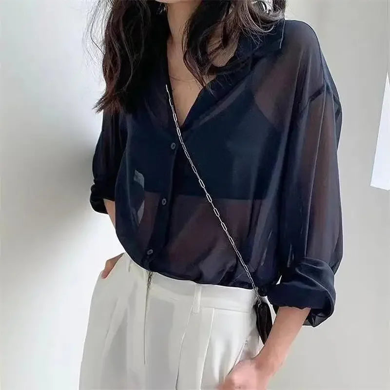 Korean Chiffon Long Sleeve Shirt