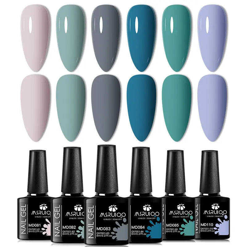 6-Piece Nude Pink Red Glitter Gel Nail Polish Set