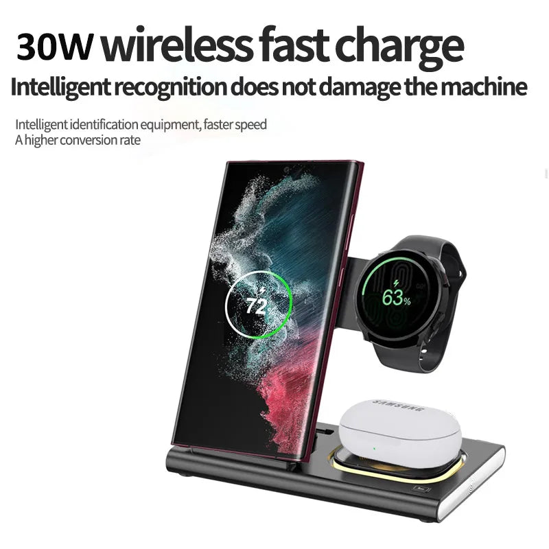 30W 3 in 1 Foldable Wireless Charger Stand