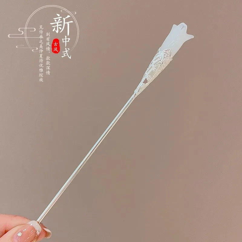 Elegant Chinese Enameled Flower Tassel Hairpin