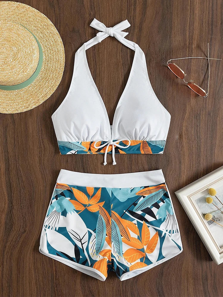 Halter High Waist Bikini Set Printed Swimwear