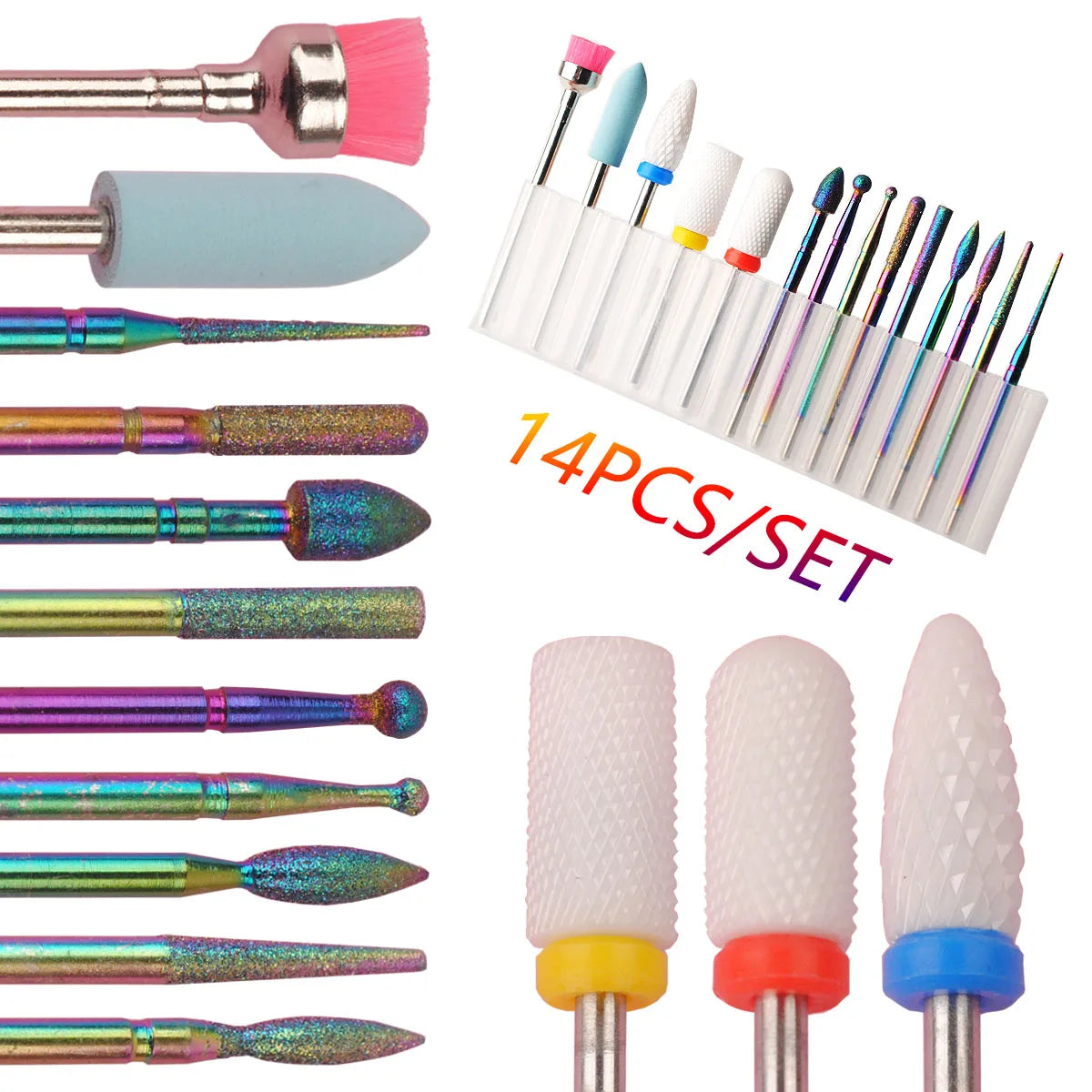 14-Piece Professional Ceramic Nail Drill Bit Set