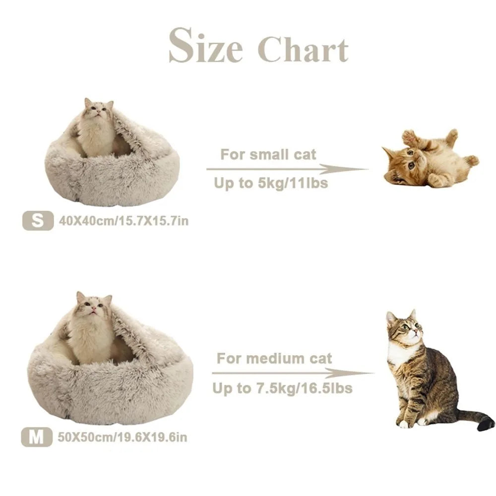 Round Plush Cat Bed Enclosed Sleep Bag