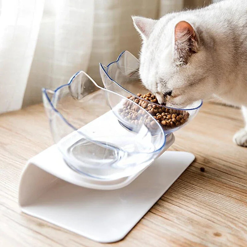 Non-Slip Double Cat Bowl with Stand for Pet Feeding