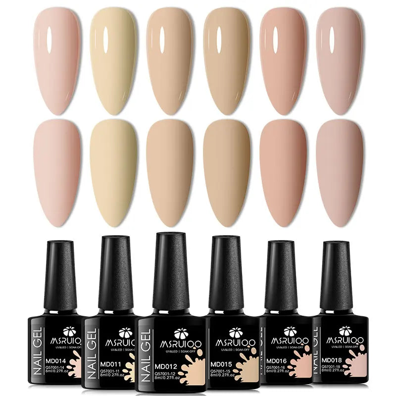 6-Piece Nude Pink Red Glitter Gel Nail Polish Set