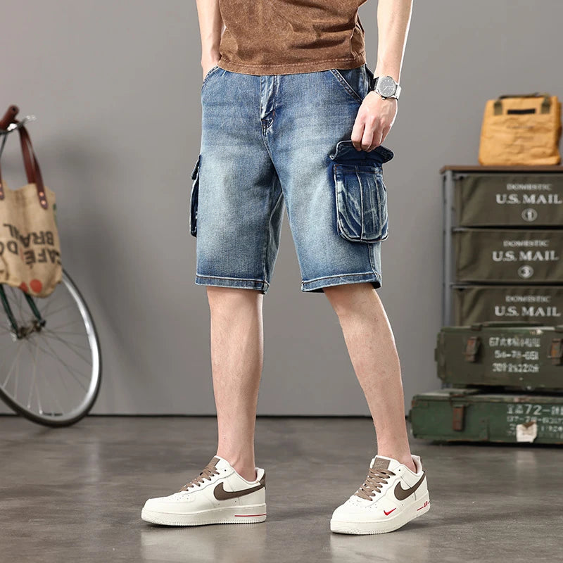 Retro Multi-Pocket Denim Shorts
