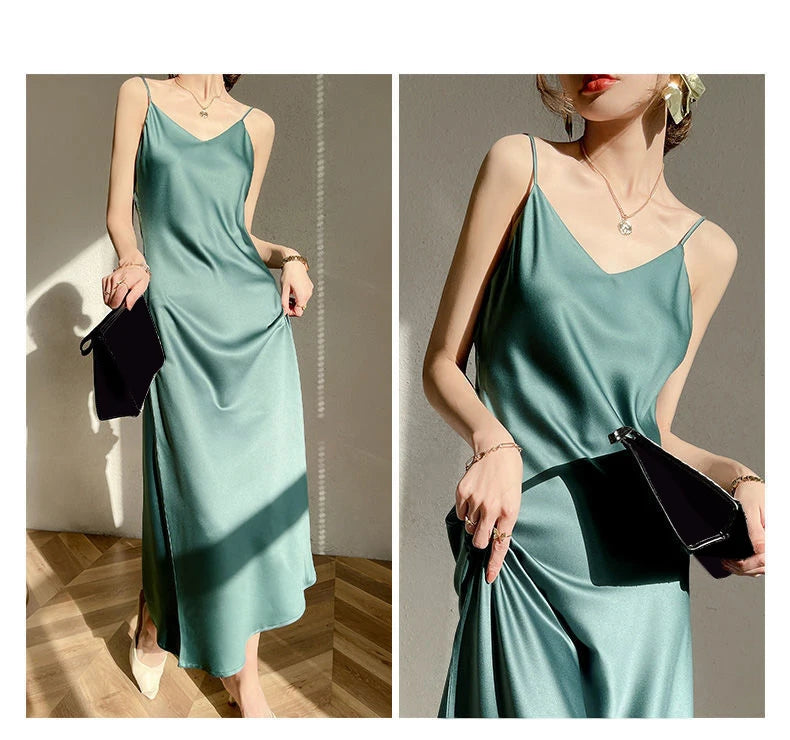 Vintage Satin Spaghetti Strap Maxi Dress