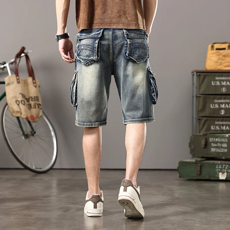 Retro Multi-Pocket Denim Shorts