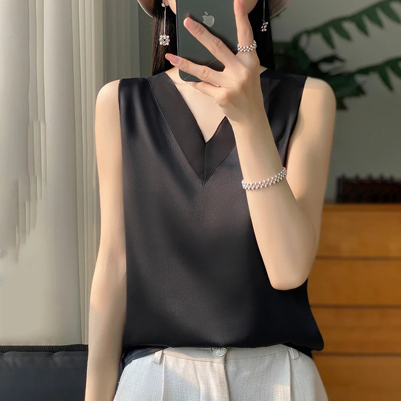 Faux Silk Short Sleeve T-Shirt