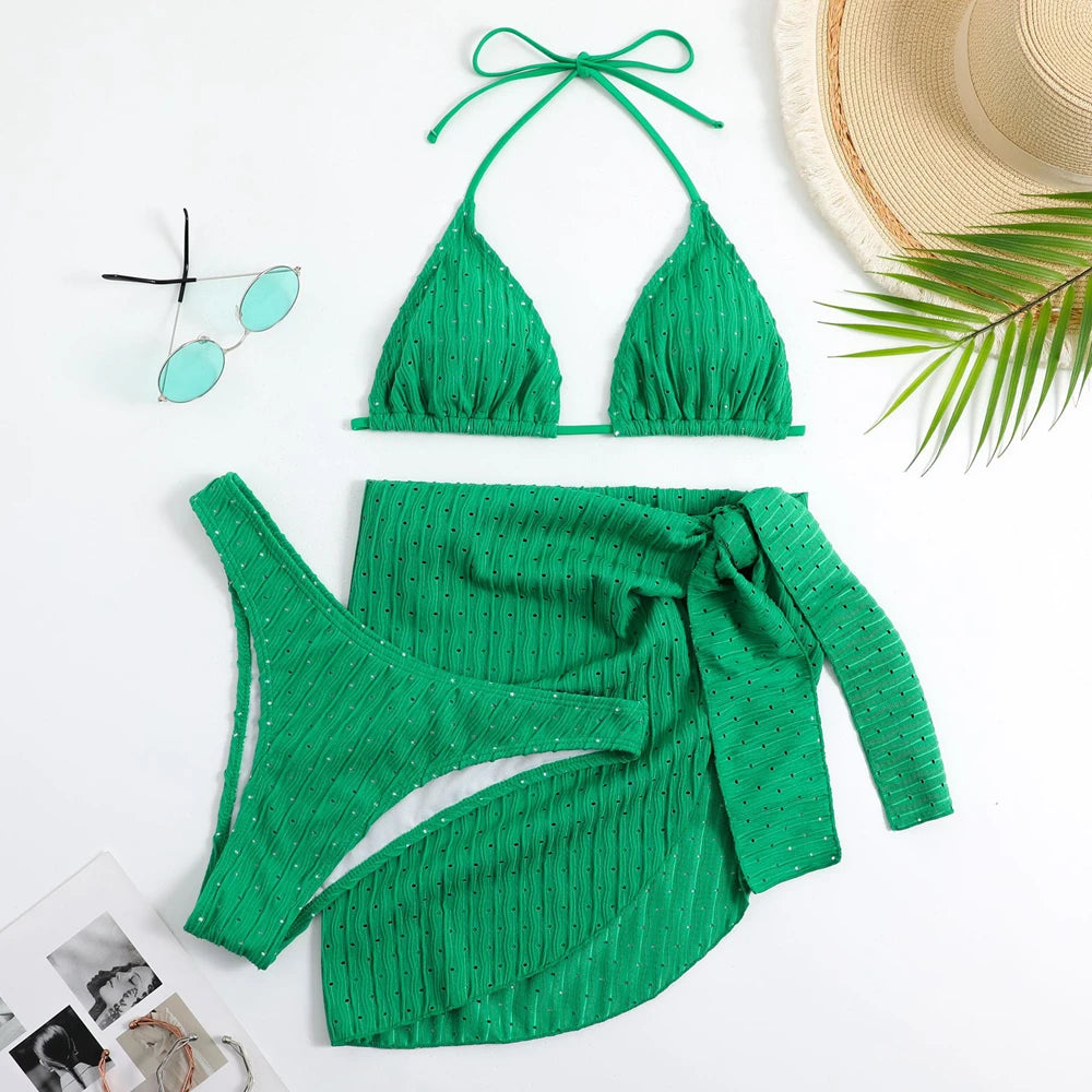 Summer Halter Bikini 3-Piece Set